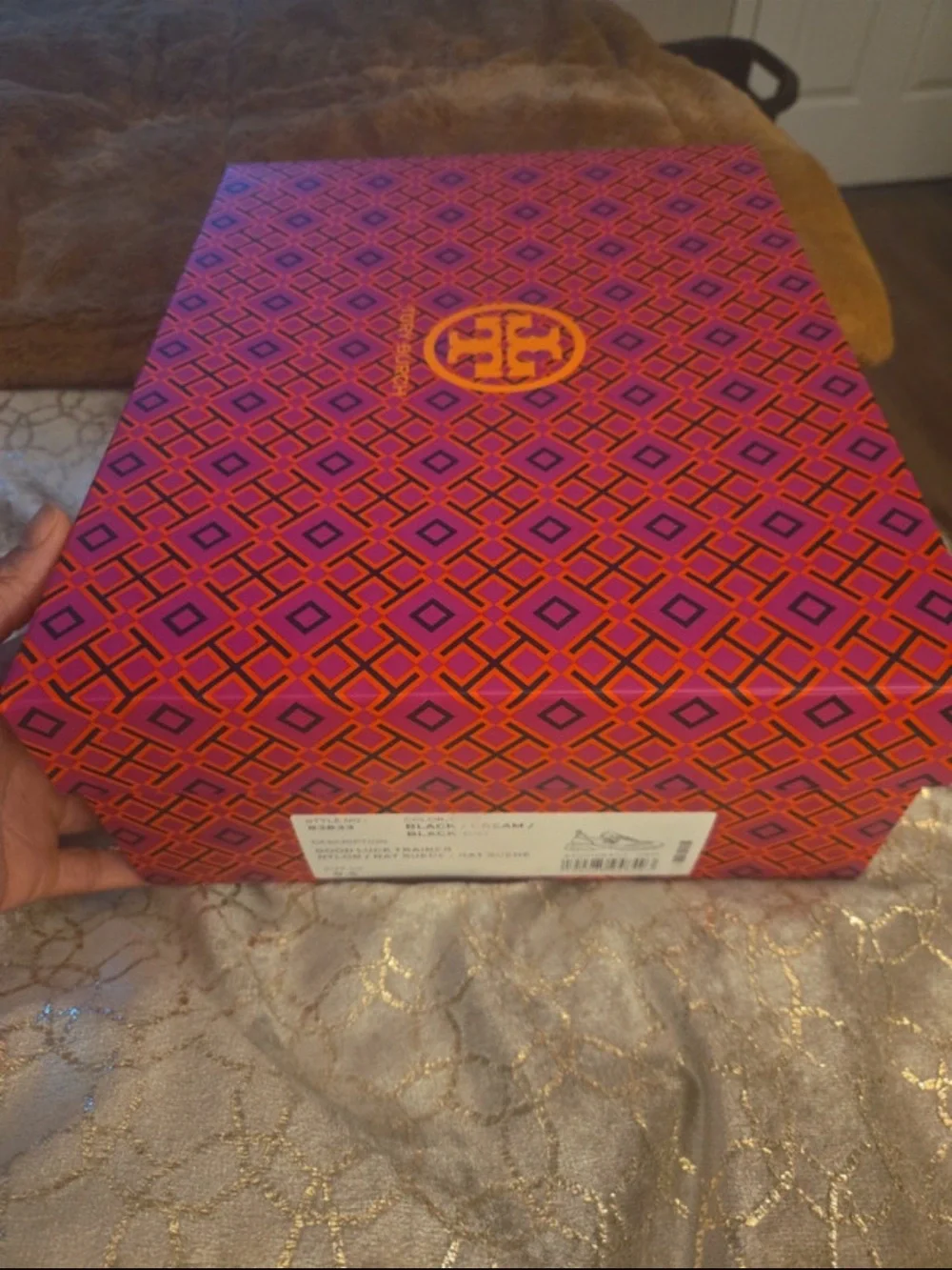 Tory Burch Black and Beige Low-Top Logo Sneakers with White Soles